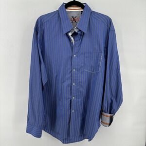 Robert Graham X Mens Shirt XL Striped Button Down Flip Cuff Long Sleeve Blue